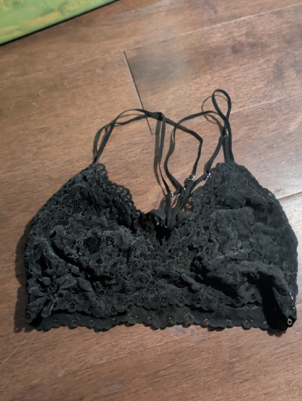 aerie Black Floral Lace Bralette with Strappy Back